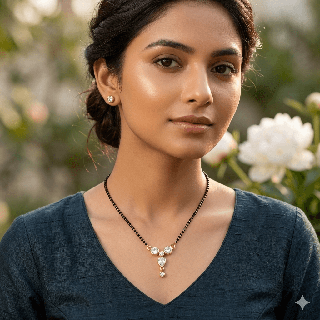 Elegant Stone Studded Mangalsutra Necklace for Women | Stylish Black Bead Chain Pendant | Daily Wear Jewellery