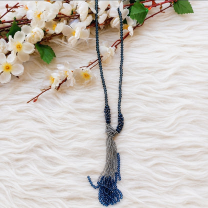 Greyish Blue Long Onyx beads neckpiece