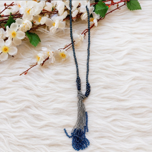 Greyish Blue Long Onyx beads neckpiece