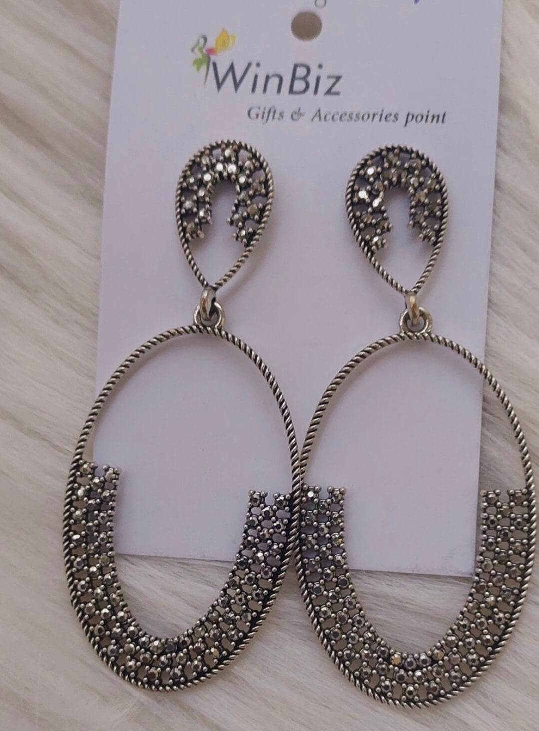 Silver Crystal Drop Oval Earrings