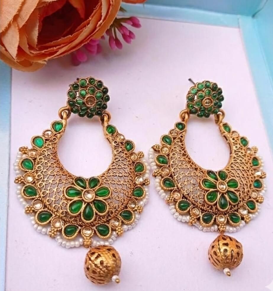 Crescent Moon Chandbali with Pearls