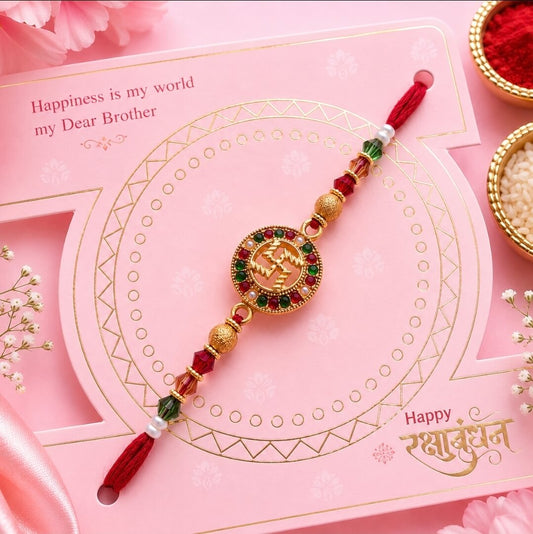 Designer Om Rakhi with Roli Chawal | Premium Om Symbol Raksha Bandhan Rakhi