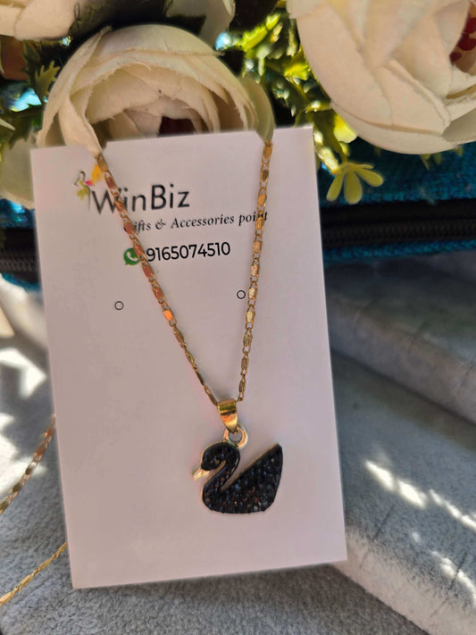 Gold Chain with Black Swan Pendant