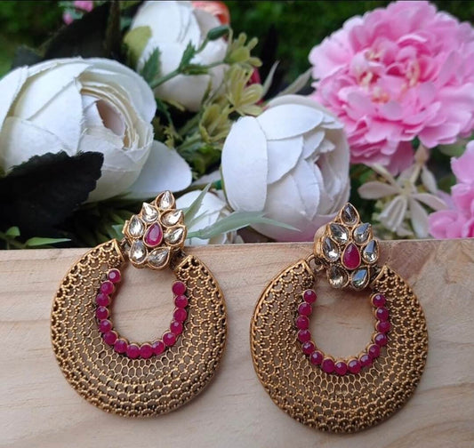 Antique Finish earrings with red stones