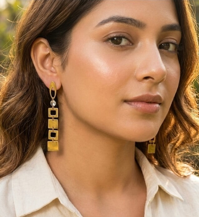 Antitarnish geometric square drop earrings