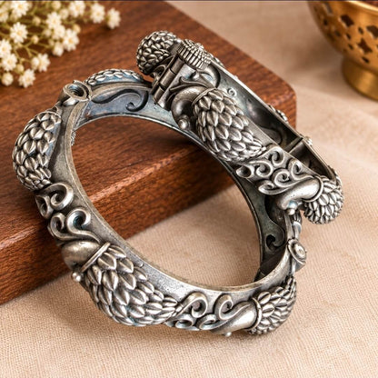 Oxidised Silver Openable Bangle | Adjustable Size 2.4–2.8