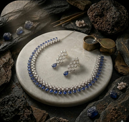 Luxury Blue Stone Statement Necklace Set for Women