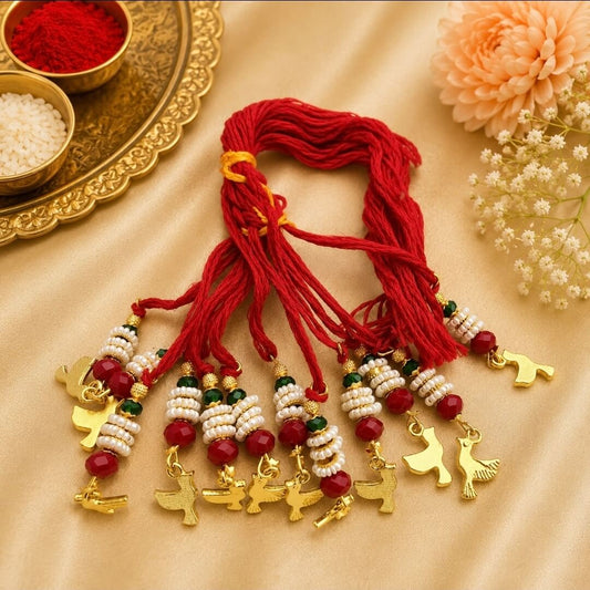 Designer Bird Charm Lumba Rakhi for Bhabhi | Pearl & Beaded Tassel Lumba