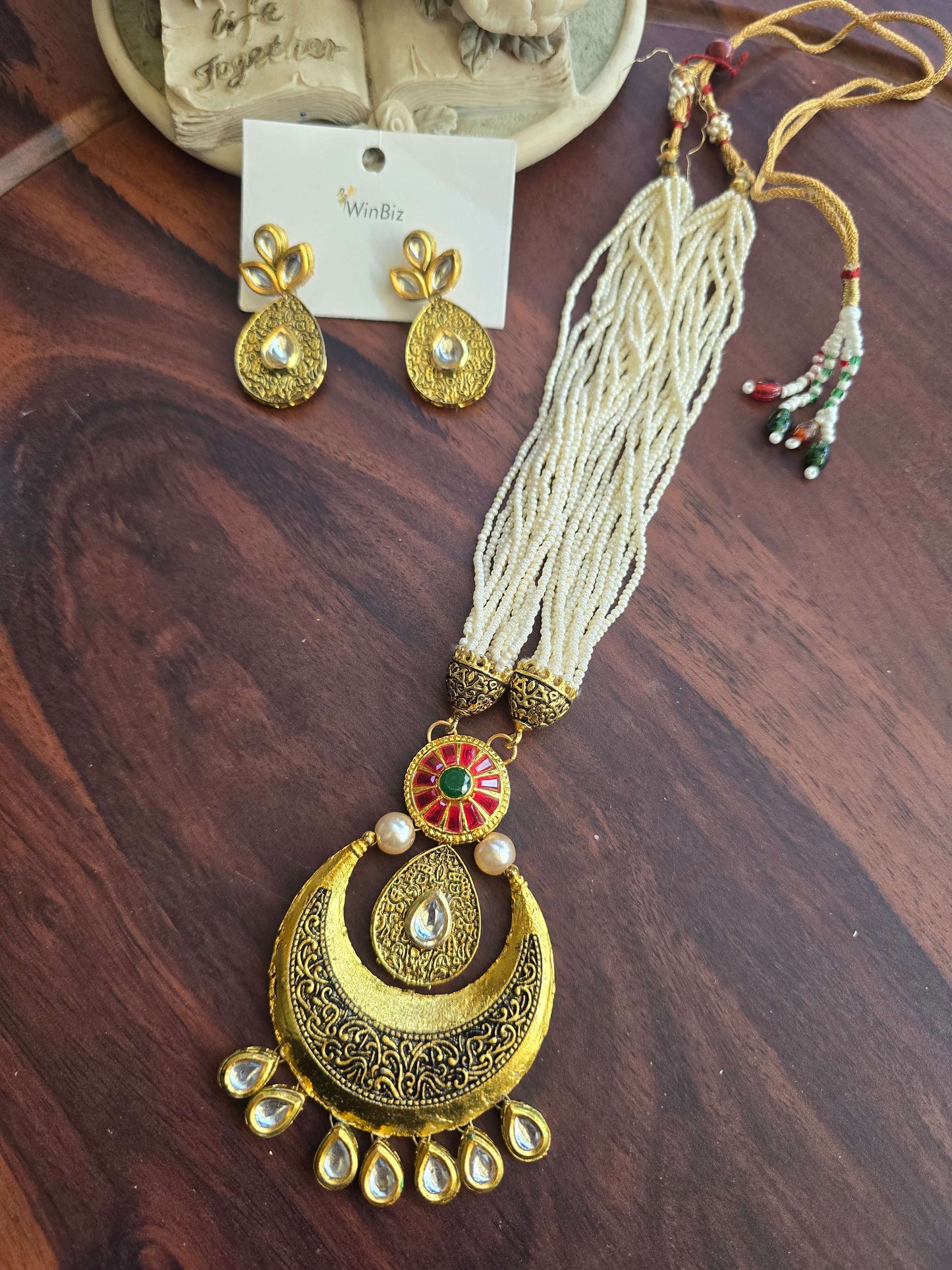 Gold Plated Kundan Set With Pearl Strings