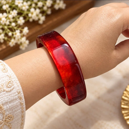 Red Transparent Resin Square Bangle for Women | Sparkle Style
