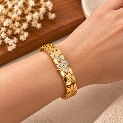 Anti-Tarnish Gold-Tone Floral Stone Studded Openable Bracelet for Women ( For Small Wrists)