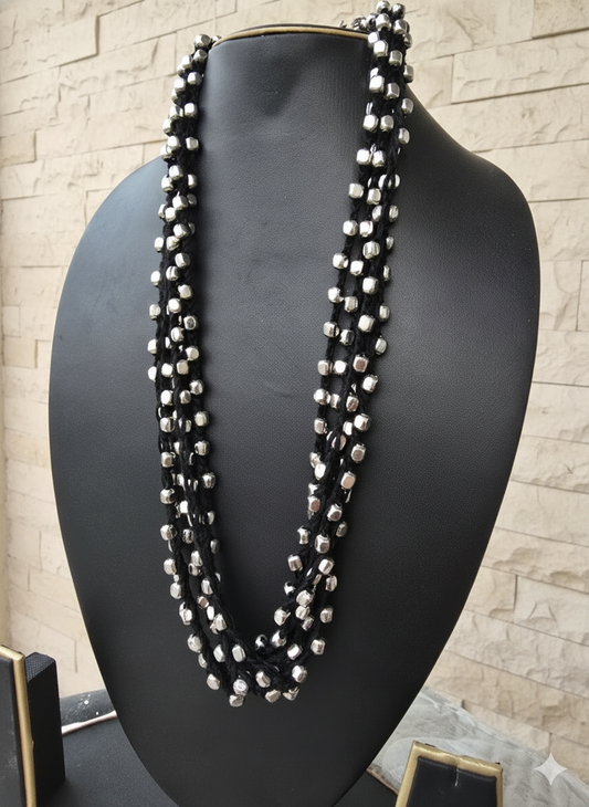 Multi Strands metal beaded Black neckpiece