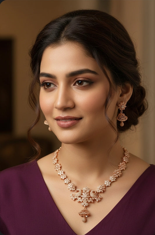 Rosegold  AD Floral Set