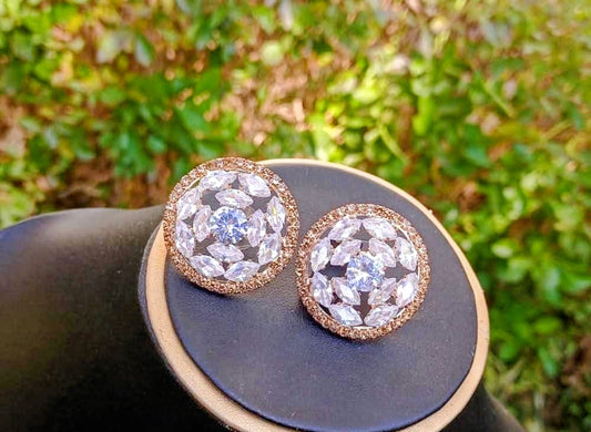 Rose Gold Finish Circular Crystal Stud Earrings for Women | Party & Festive Wear