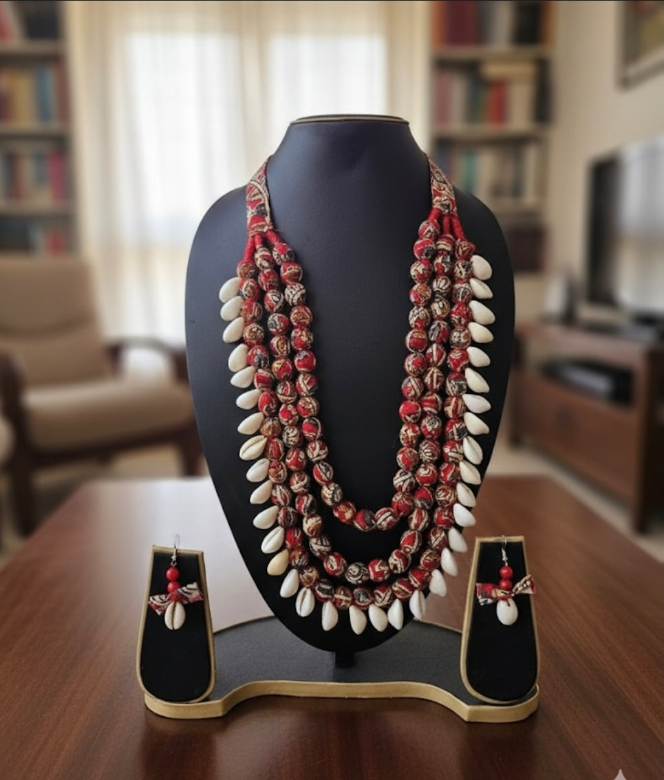 Handmade Three Layered neckpiece with Kaudi Beads