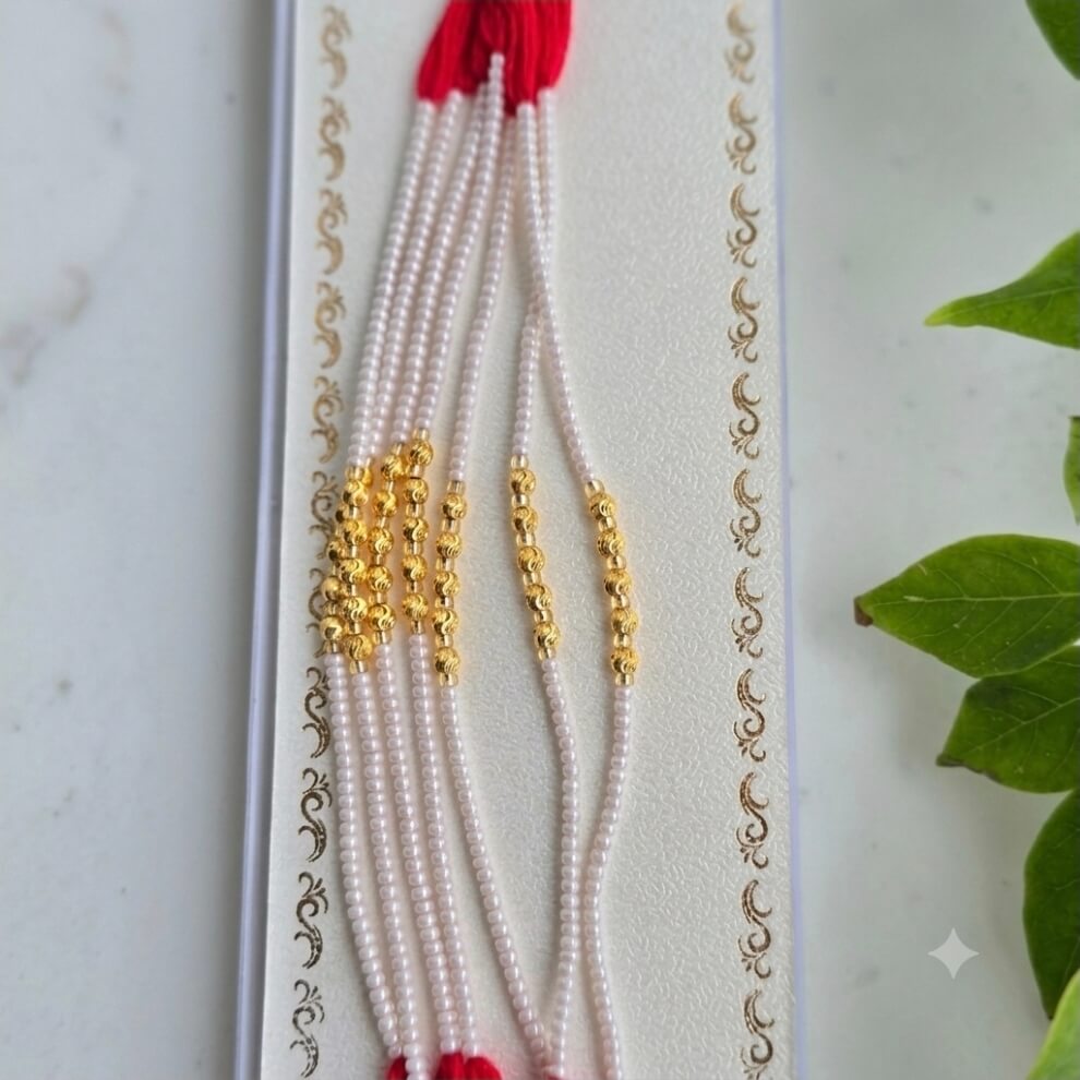 Traditional White Pearl Beaded Rakhi Set for Brother | Handmade Designer Rakhi | Elegant Raksha Bandhan Rakhi