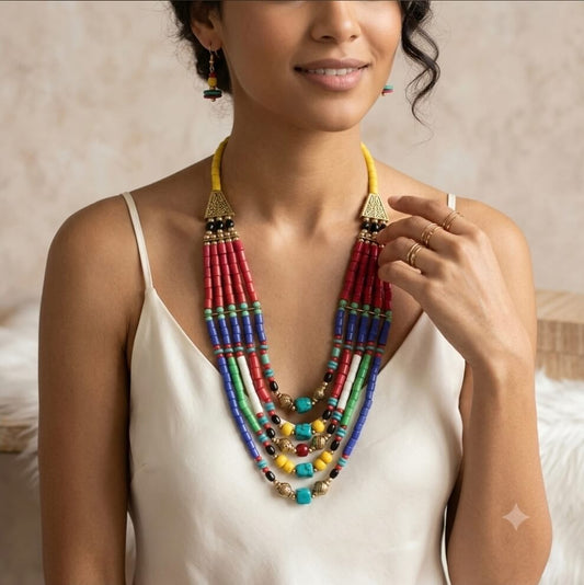 Multicolor Layered Beaded Statement Necklace for Women | Boho Tribal Ethnic Fashion Necklace