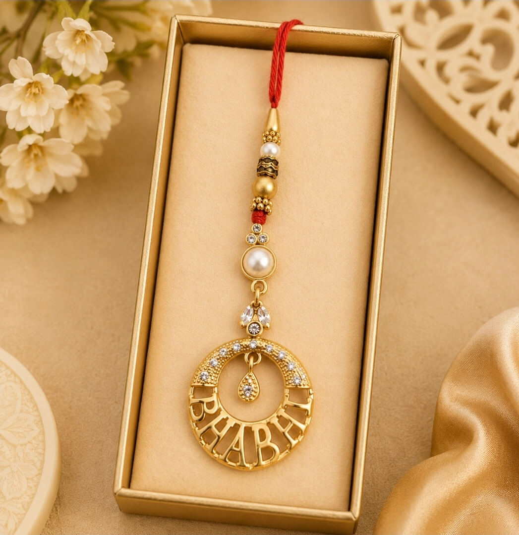 Bhabhi AD Lumba Rakhi | Pearl & Stone Designer Lumba for Bhabhi | Premium Raksha Bandhan Lumba