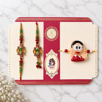 Bhai Bhabhi & Bhatija Rakhi Combo with Roli Chawal – Family Rakhi Gift Set