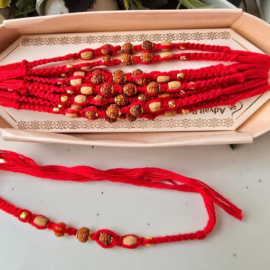 Chandan & Rudraksha Beaded Mauli Rakhi – Traditional Handmade Rakhi for Brother