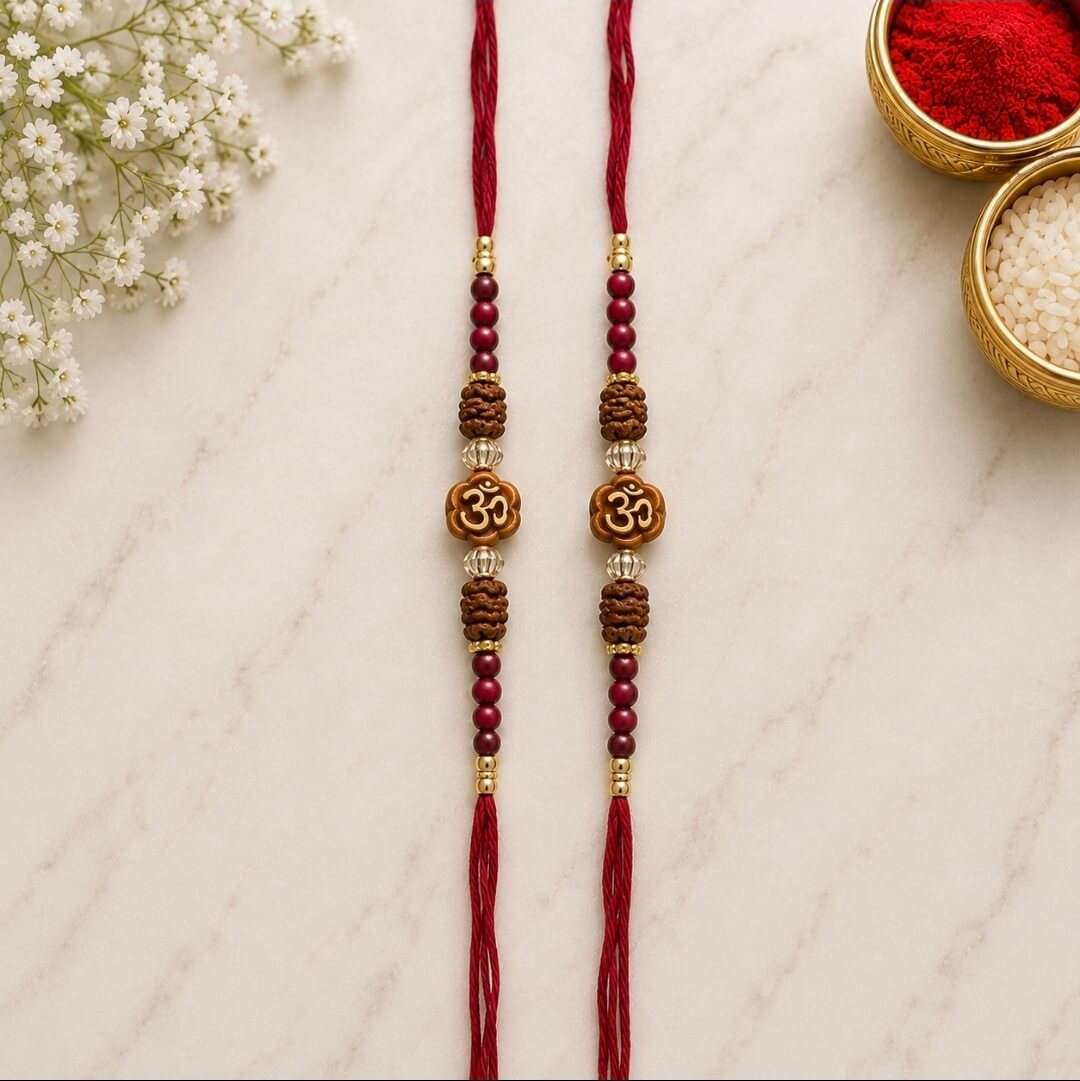 Set of 2 Om Rudraksha Rakhi for Brother – Spiritual Designer Rakhi Pair