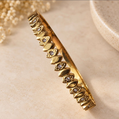 Anti-Tarnish Gold-Tone Stone Studded Leaf Design Bangle for Women