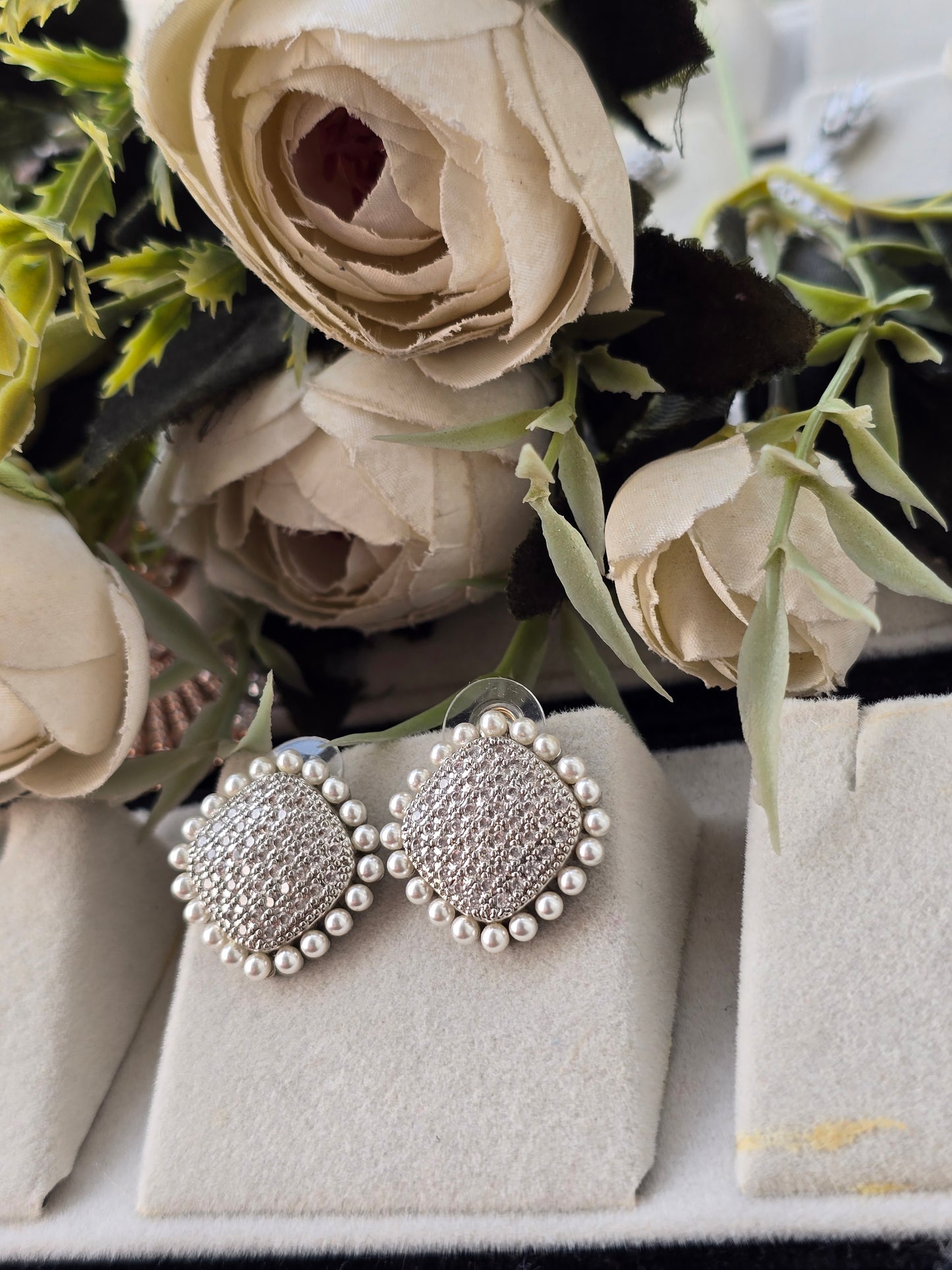 Rhinestone Studs Surrounded with Pearls