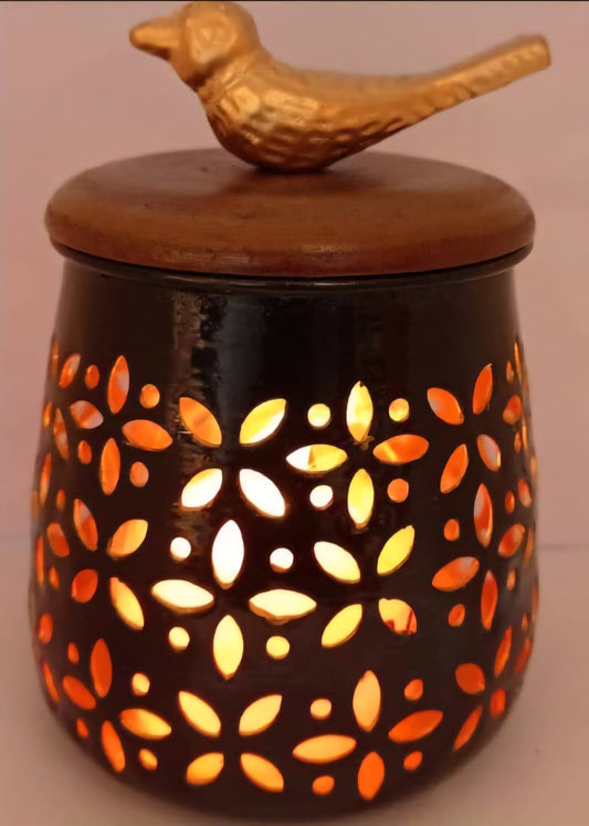 Cut out Metal Jar with wooden lid