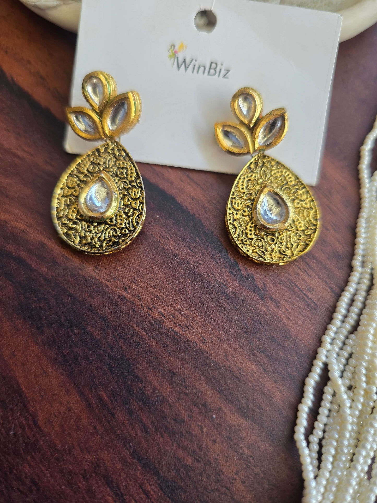 Gold Plated Kundan Set With Pearl Strings