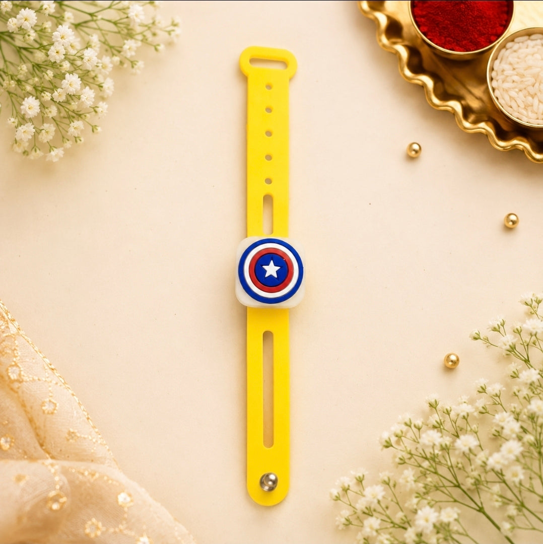 Captain America LED Silicone Bracelet Rakhi for Kids | Superhero Light-Up Rakhi