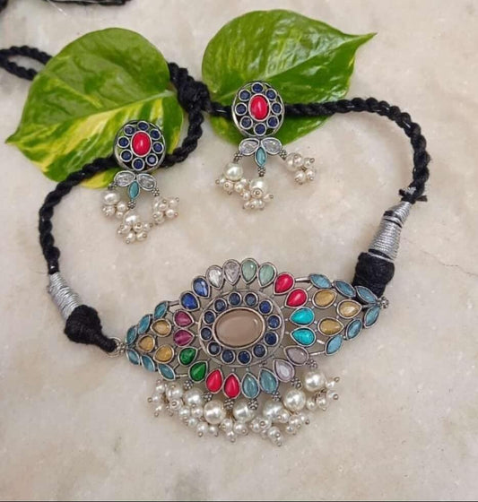 Multicolored Silver Replica Choker Set