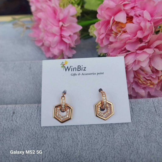 Anti-Tarnish Geometric Hexagon CZ Earrings | Gold Finish