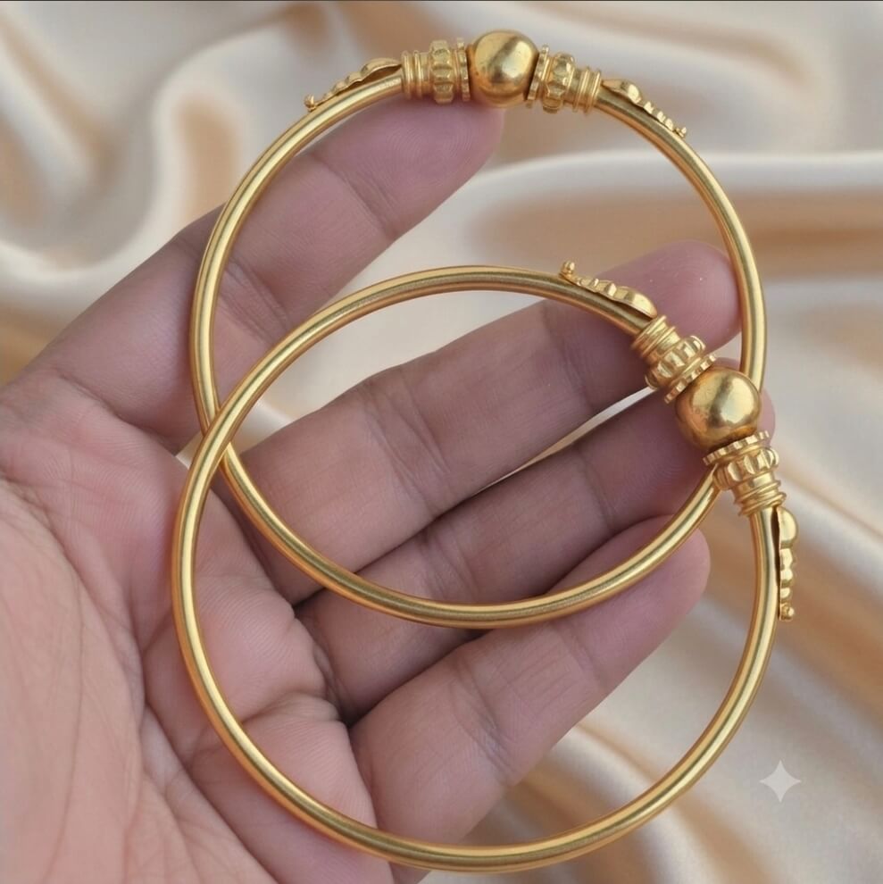 Classic Gold Finish Minimalist Kada Bangles for Women | Traditional Daily Wear Bracelet Pair