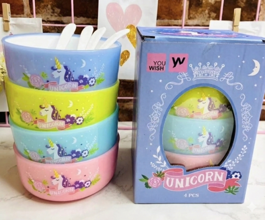 Unicorn BPA Free Bowls with Spoon for Kids Multicolor (Set of 4)