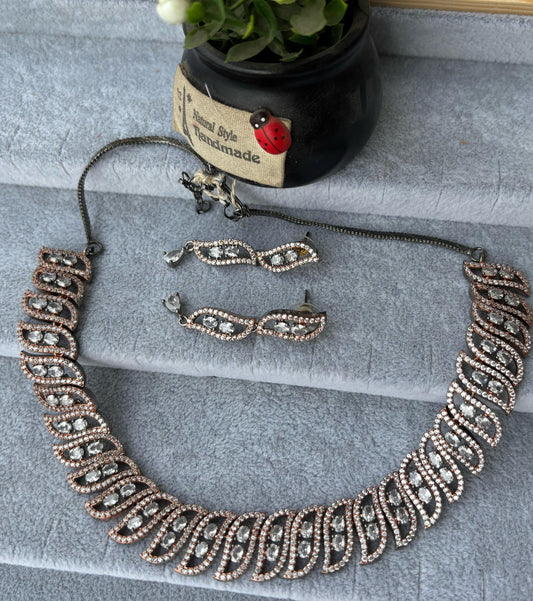 Beautiful AD set in Black & Rosegold Rodium Polish