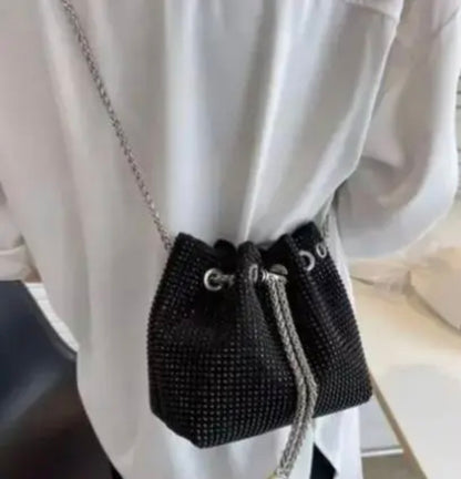 Black Potli Bag with Silver Chain