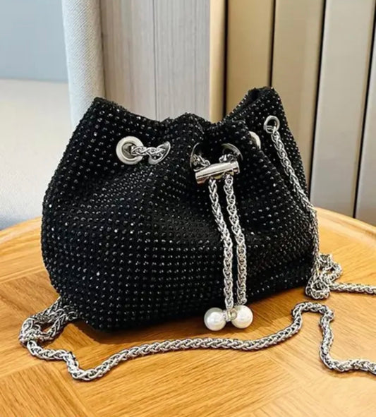 Black Potli Bag with Silver Chain