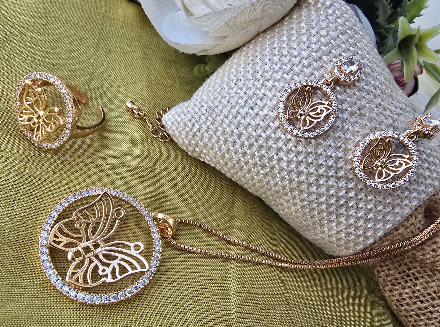Butterfly Pendant Set with Adjustable Ring