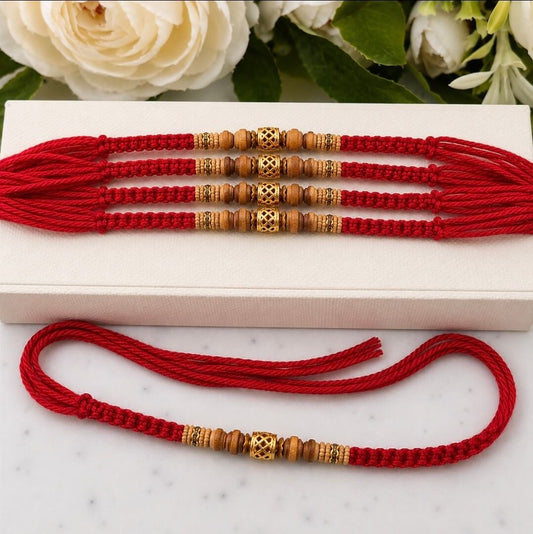 Chandan Beaded Mauli Rakhi for Brother | Traditional Sandalwood Bead Rakhi | Designer Raksha Bandhan Rakhi