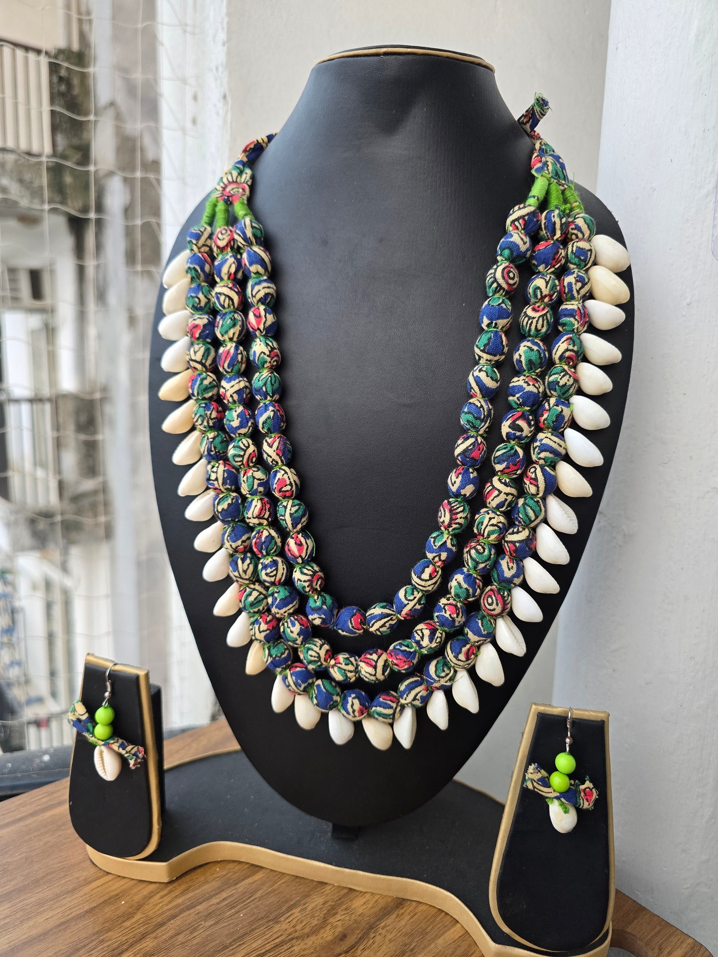 Handmade Three Layered neckpiece with Kaudi Beads