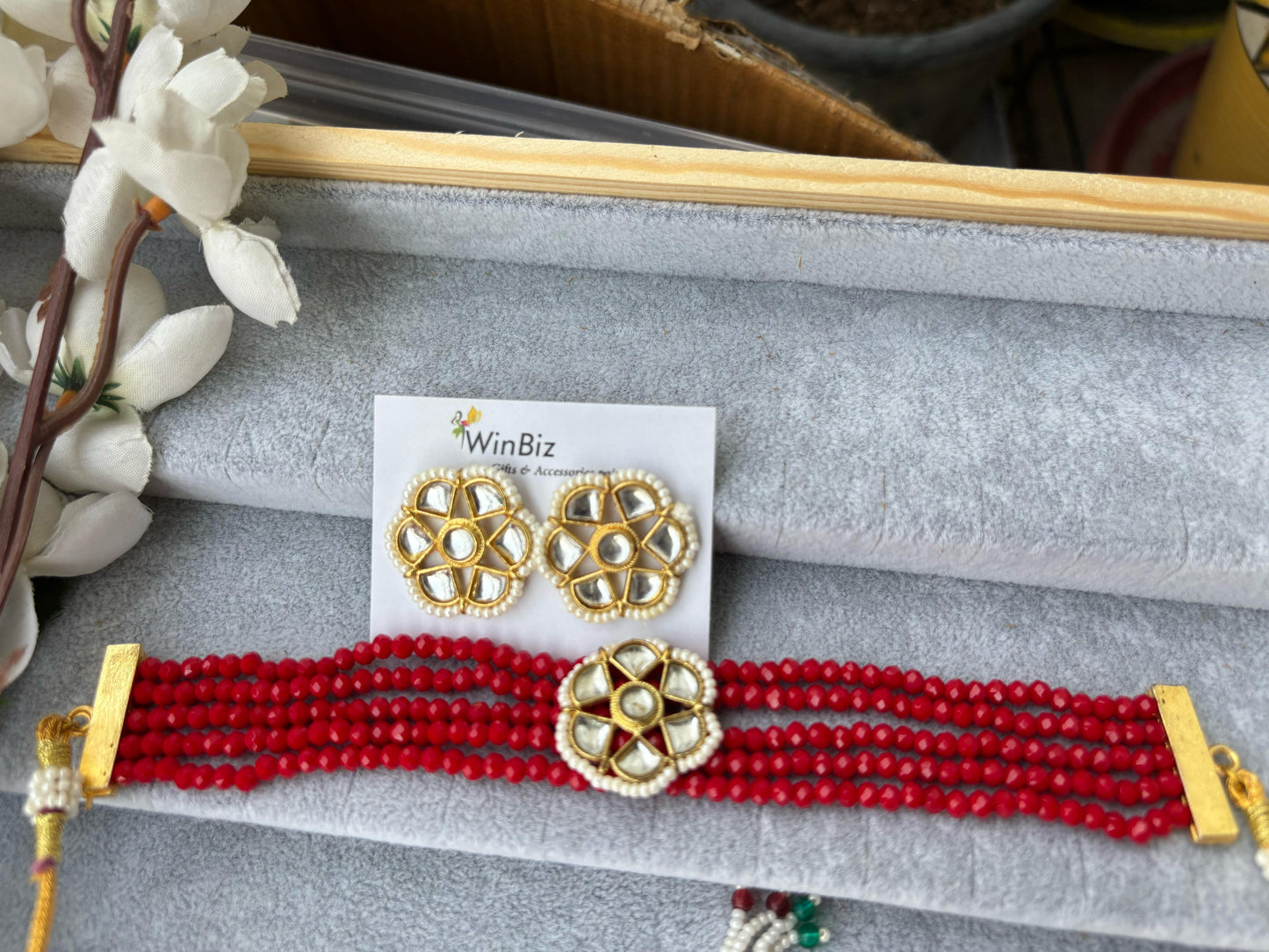 Red Kundan Choker Set