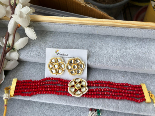 Red Kundan Choker Set