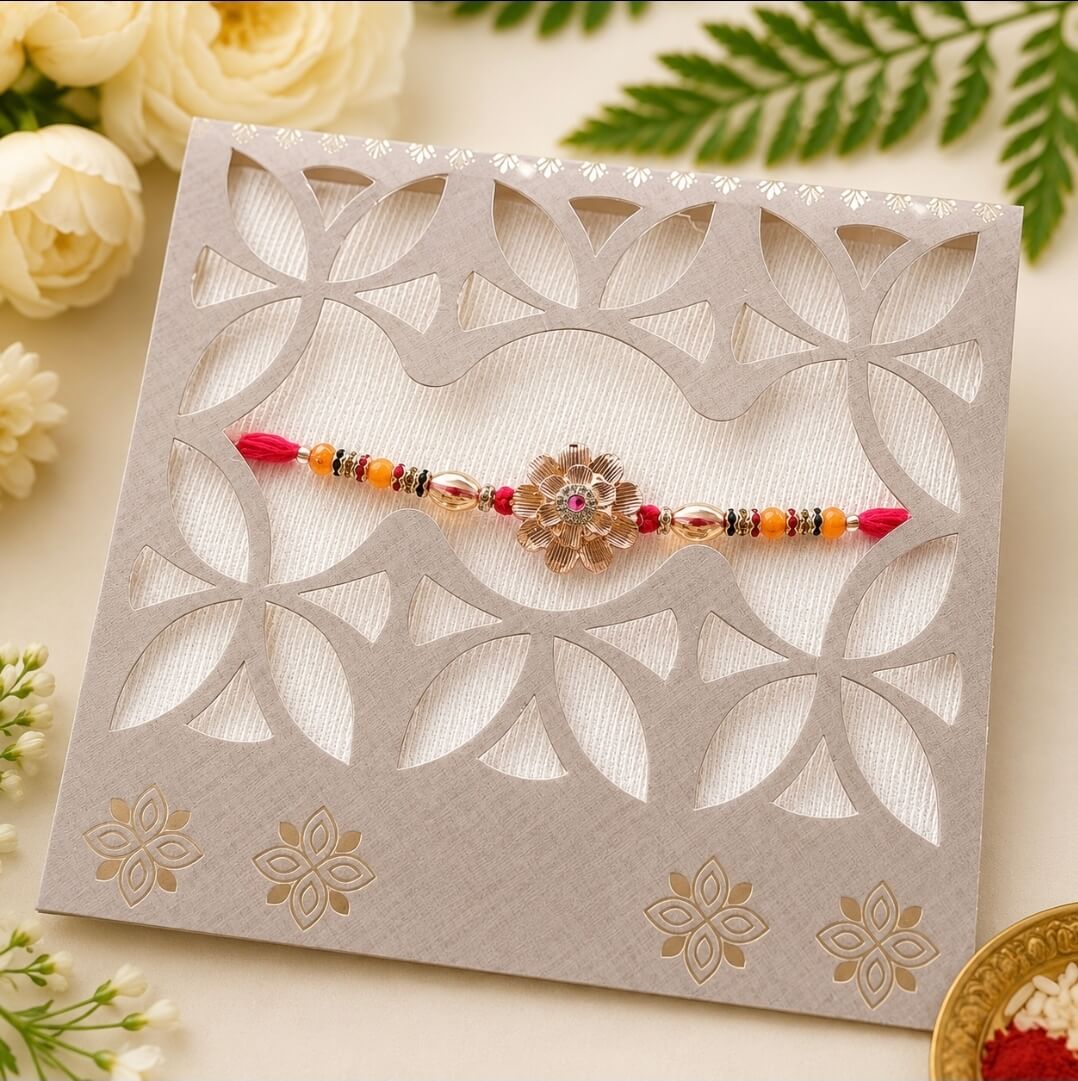Designer Floral Rakhi for Brother with Roli Chawal | Premium Raksha Bandhan Rakhi