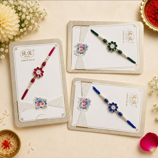 Beautiful Flower Rakhi for Brother | Designer Pearl Rakhi with Roli