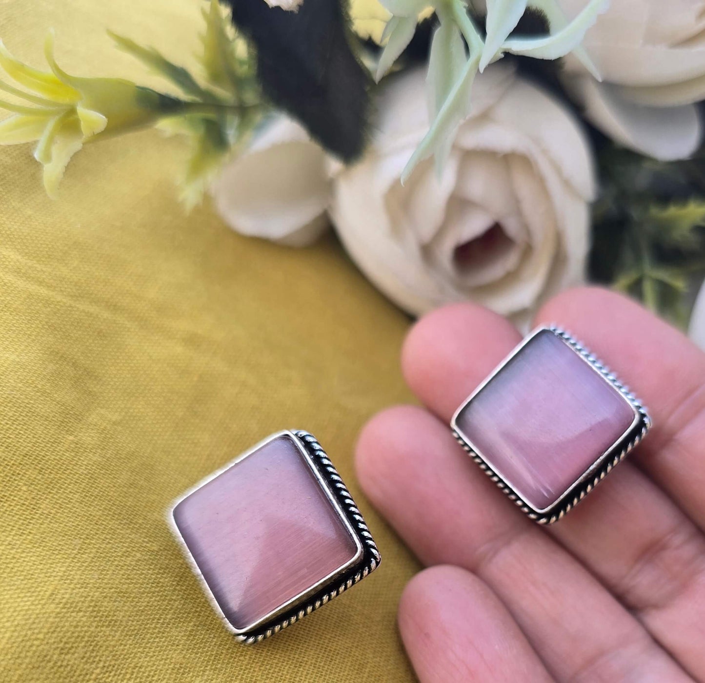 Square Opal Studs