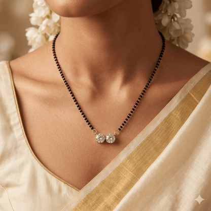 Elegant Dual Stone Mangalsutra Necklace – Minimal Diamond Look Pendant
