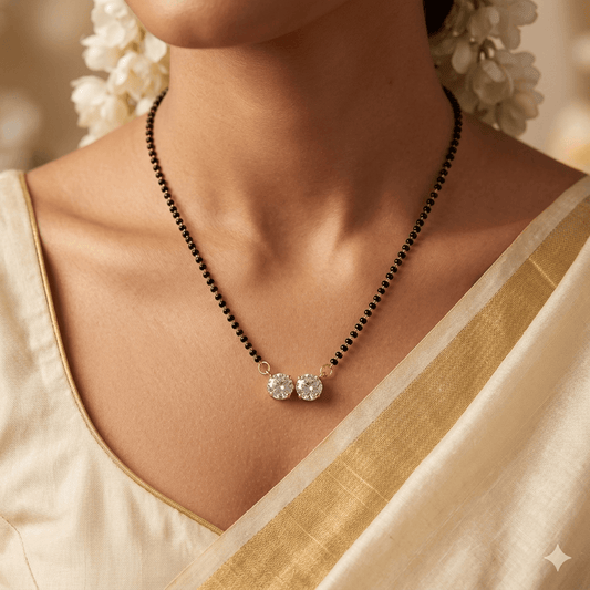 Elegant Dual Stone Mangalsutra Necklace – Minimal Diamond Look Pendant