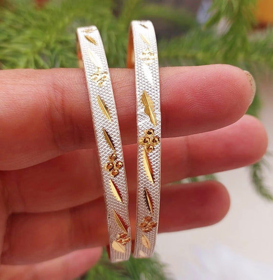 Two-Tone Gold & Silver Designer Bangles for Women | Textured Daily Wear Bangles | Traditional, Office & Ethnic Wear