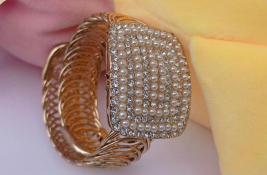 Cuff Bracelet with Pearls & Stones