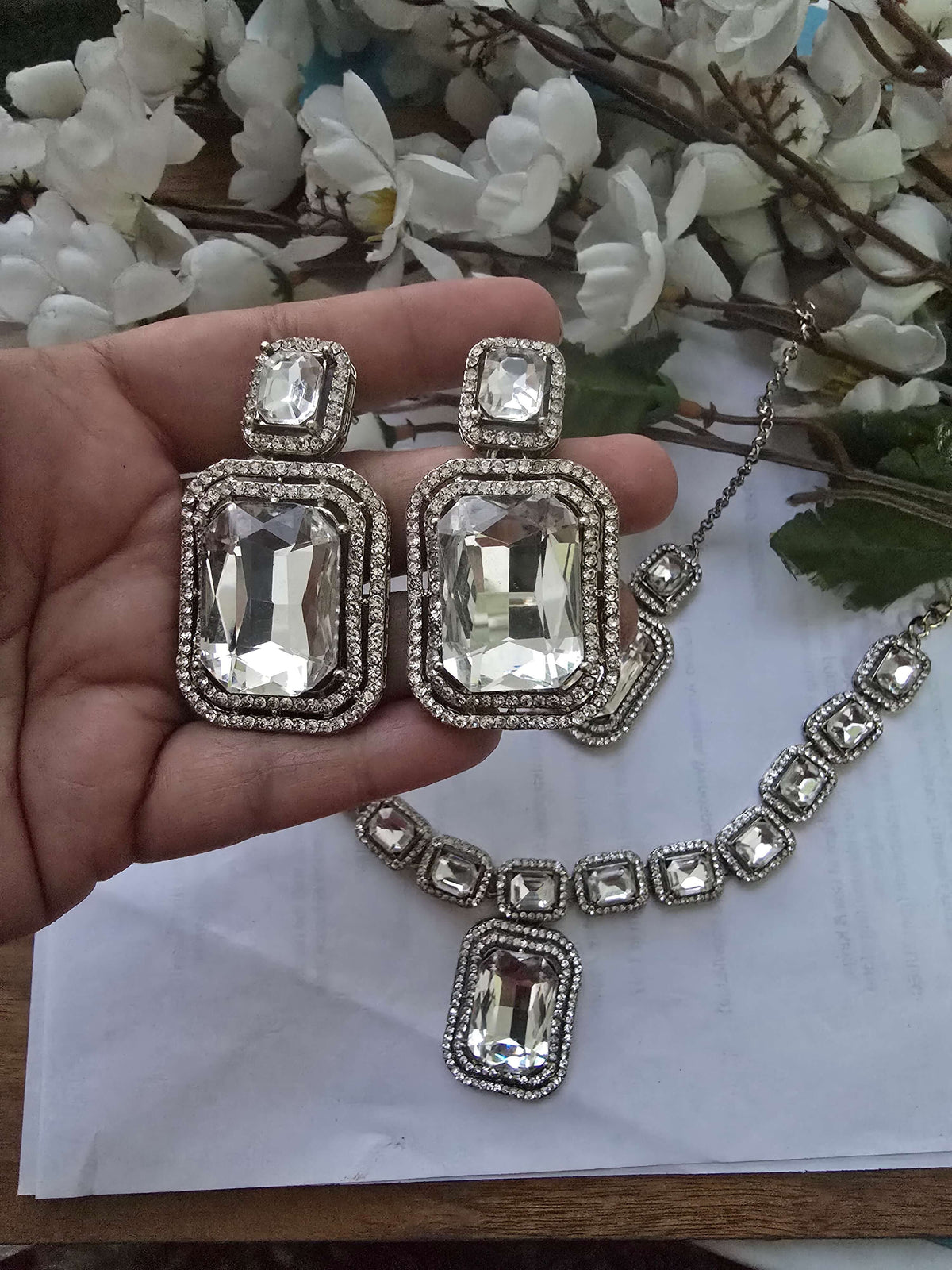 Vintage Silver Crystal Statement Necklace Set for Women | Party & Wedding Jewelry | Sparkle Style